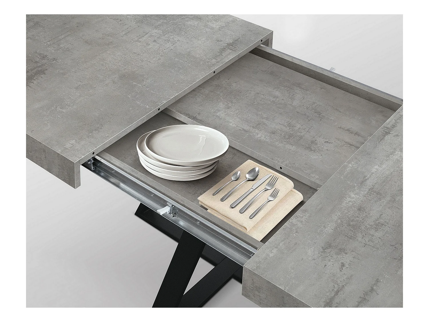 Table en bois,gris ciment,base anthracite,longueur 95x90-145x90cm - FORTE DEI MARMI