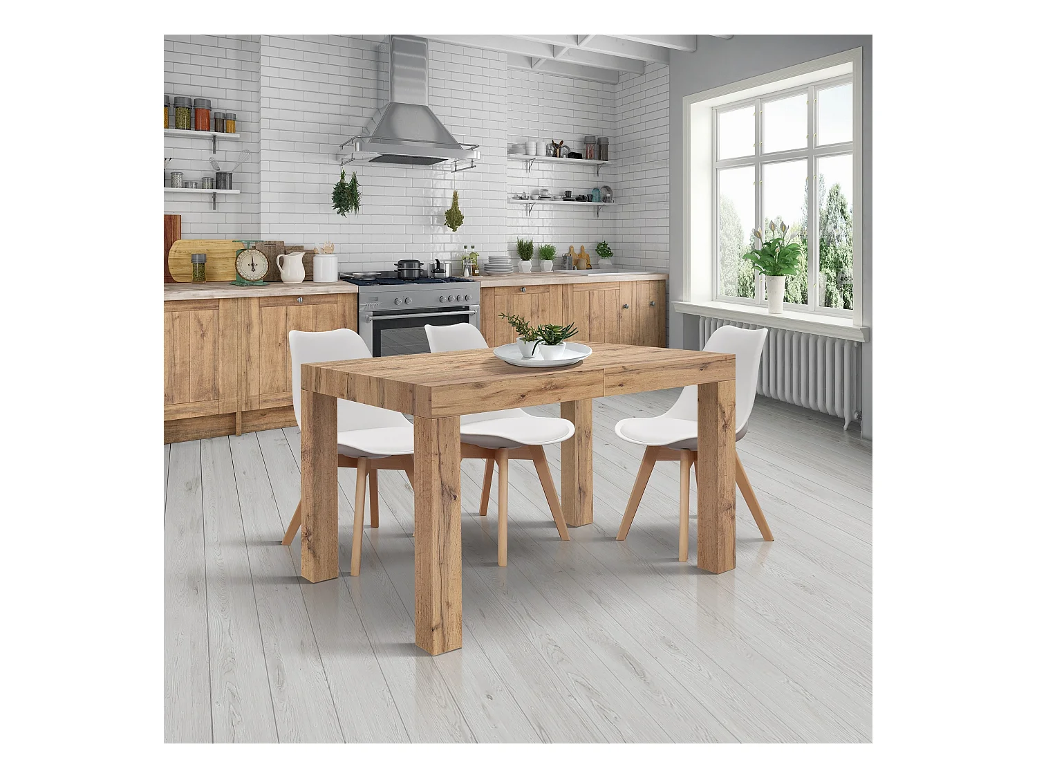 Table en bois, effet chêne, ext.120x80-200x80cm - BAROLO