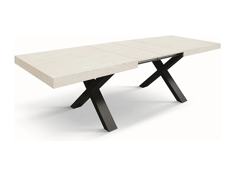 Witte essenhouten tafel, antraciet poten, ext.160x90-240x90cm - AMALFI