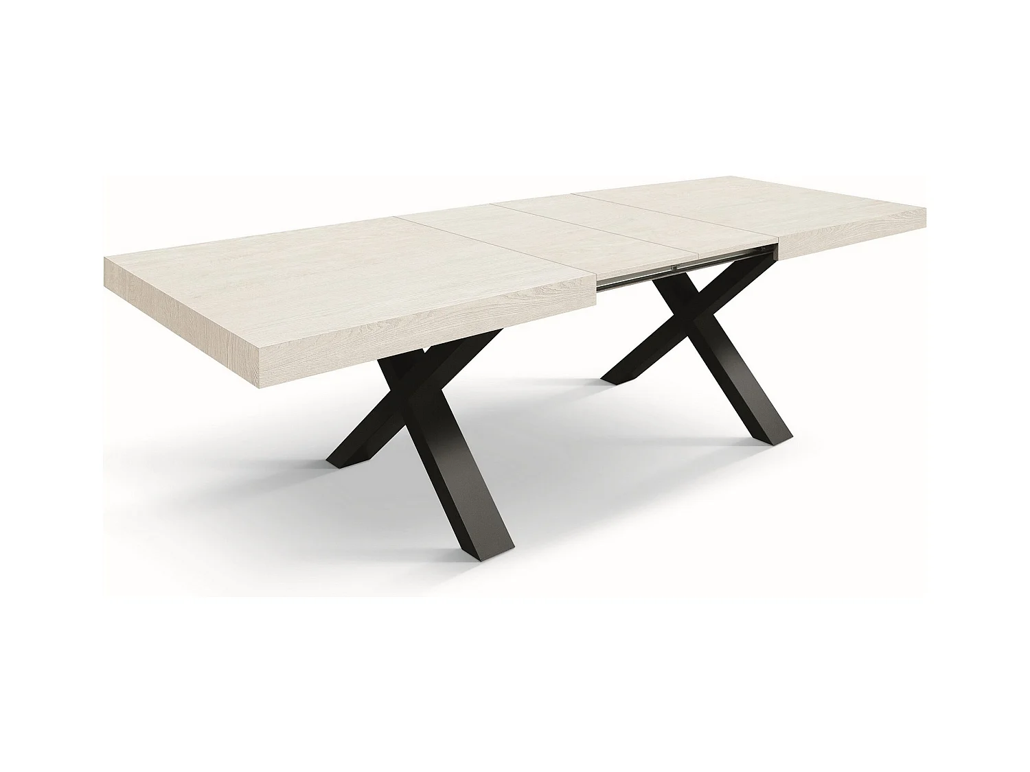 Tisch aus weißem Eschenholz, anthrazitfarbene Beine, 160x90-240x90cm - AMALFI