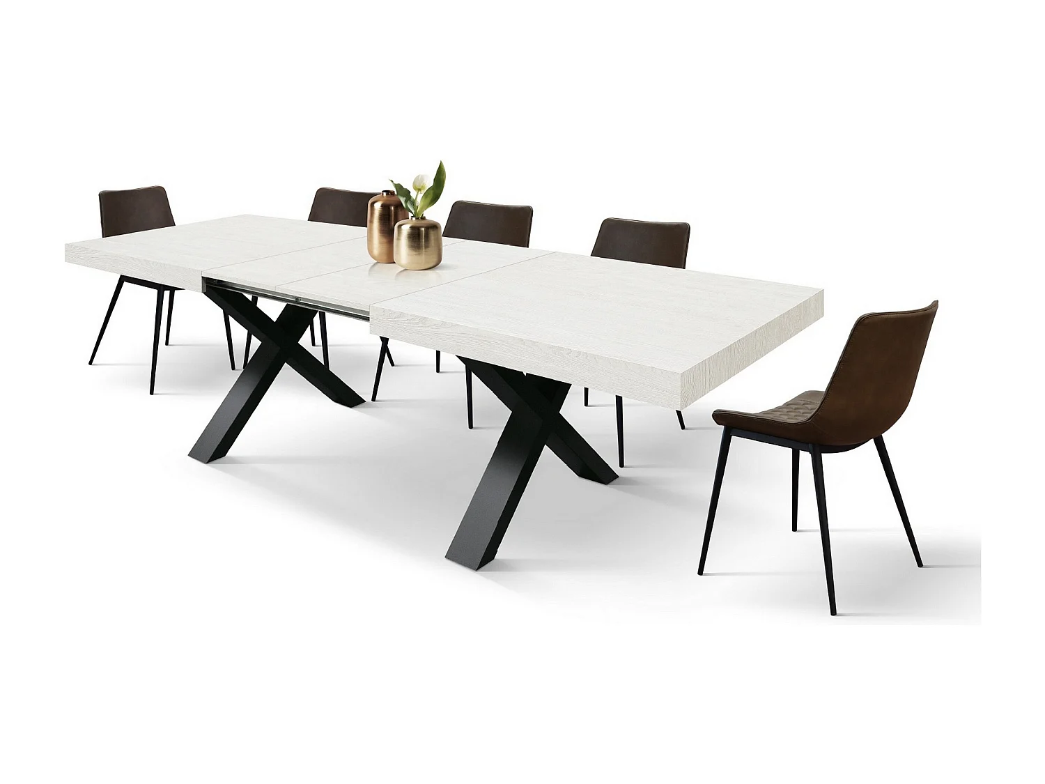 Table en frêne blanc, pieds anthracite, ext.160x90-240x90cm - AMALFI