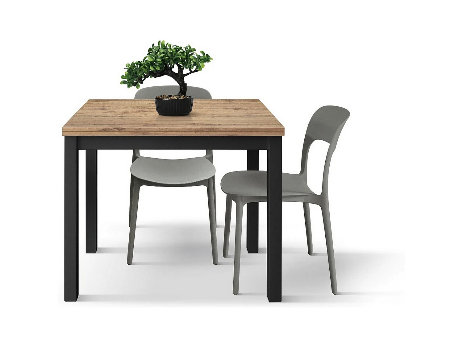 Mesa de madera efecto roble, patas antracita, 90x90-180x90cm - POSITANO