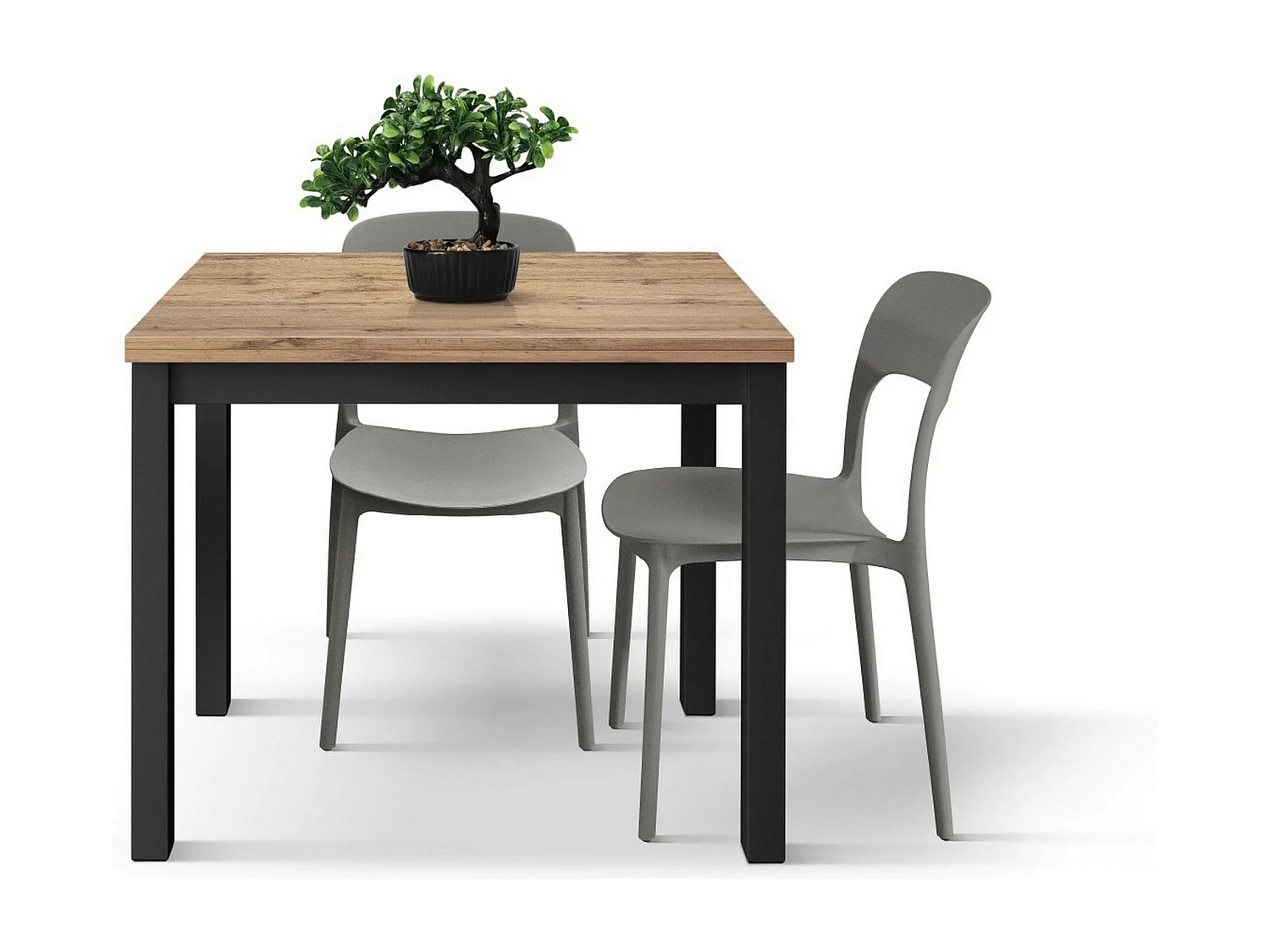 Table en bois effet chêne, pieds anthracite, 90x90-180x90cm - POSITANO