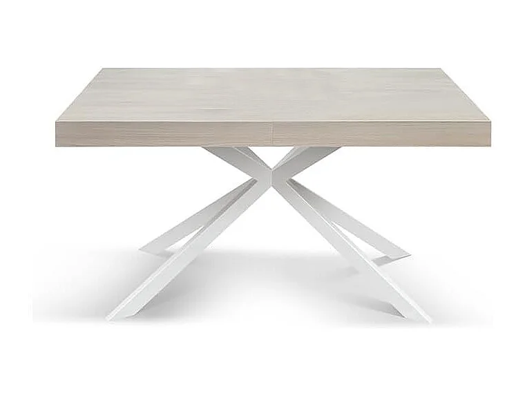Holztisch, Ausführung Ulme Perle, Fußkreuz weiß, ausziehbar 160x90 - CAMAIORE