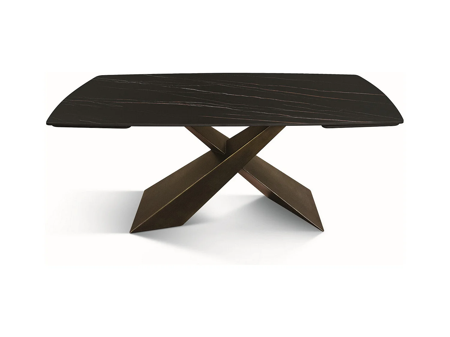 Table en vitrocéramique noire dorée, pieds en métal bronze 180x90-260x90cm - FIGARI
