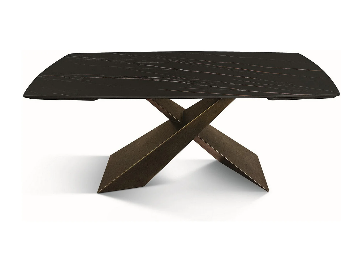 Table en vitrocéramique noire dorée, pieds en métal bronze 180x90-260x90cm - FIGARI