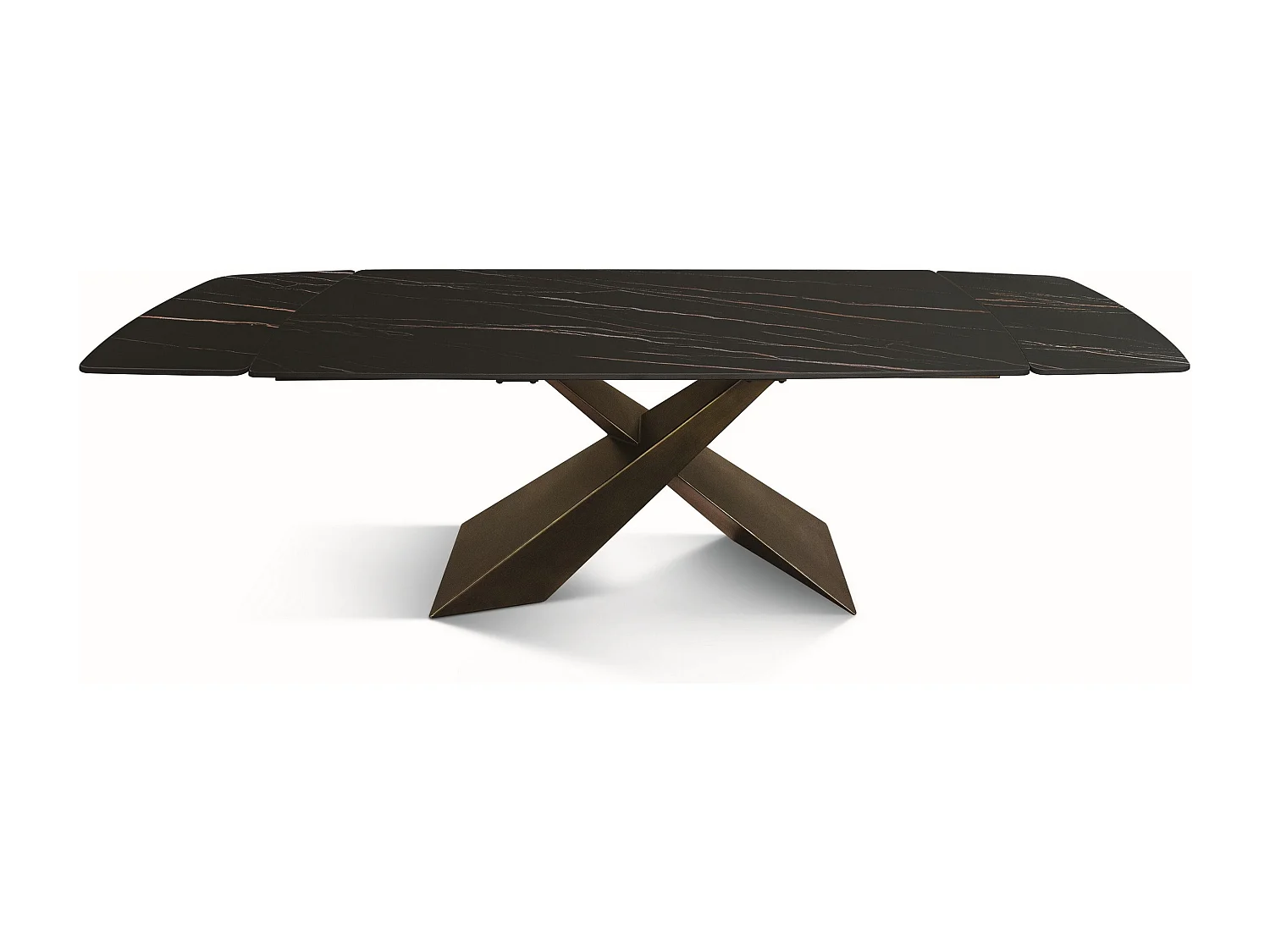 Table en vitrocéramique noire dorée, pieds en métal bronze 180x90-260x90cm - FIGARI