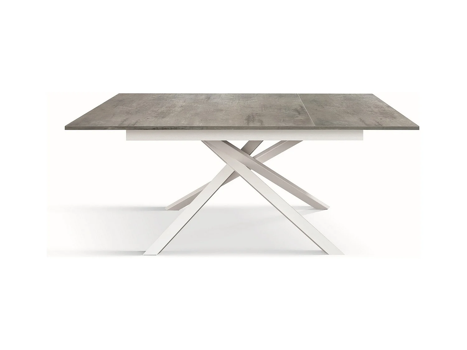 Holztisch, betongrau, weißes Gestell, 160x90-210x90cm - VOLPAIA