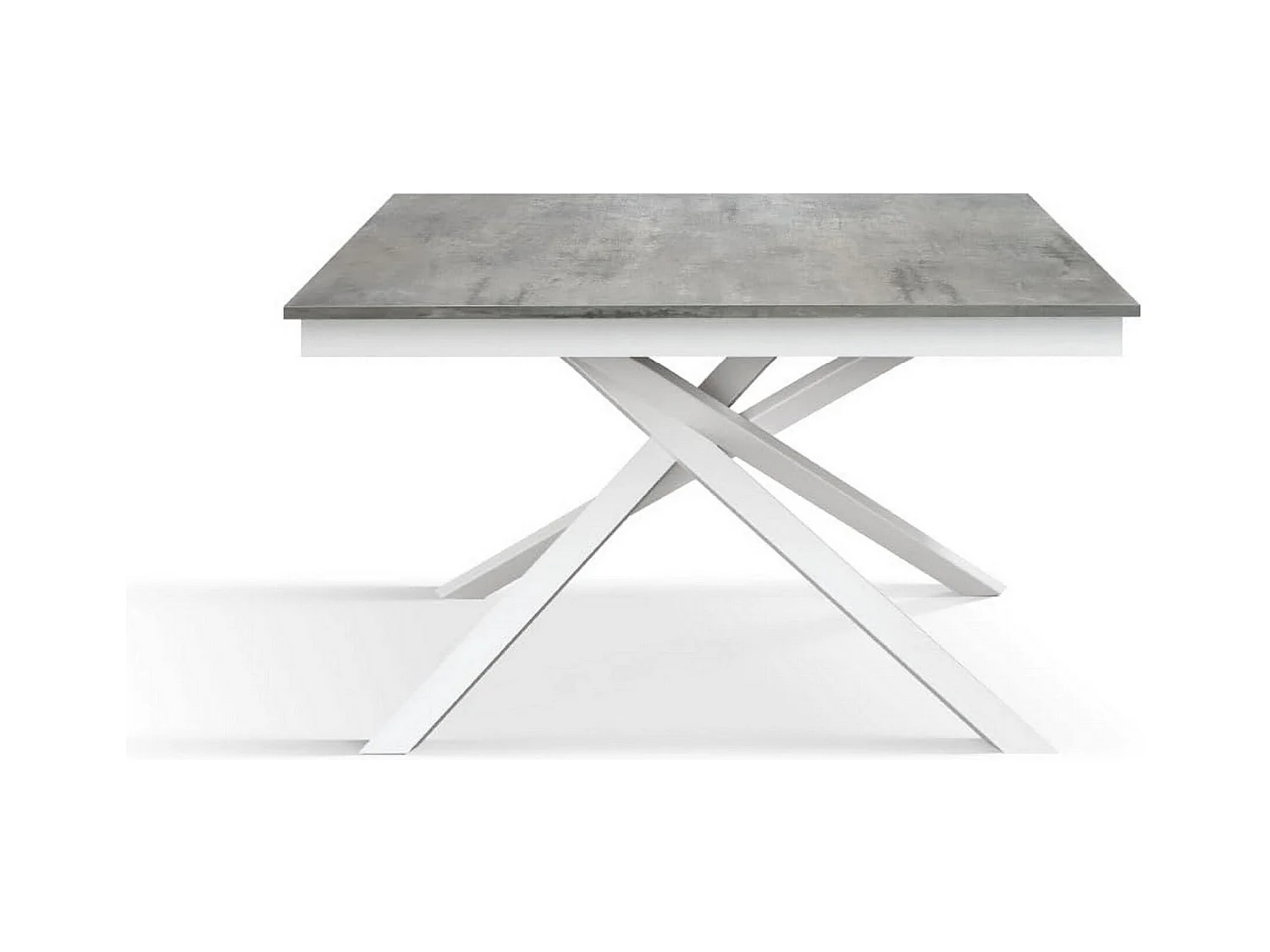 Holztisch, betongrau, weißes Gestell, 160x90-210x90cm - VOLPAIA