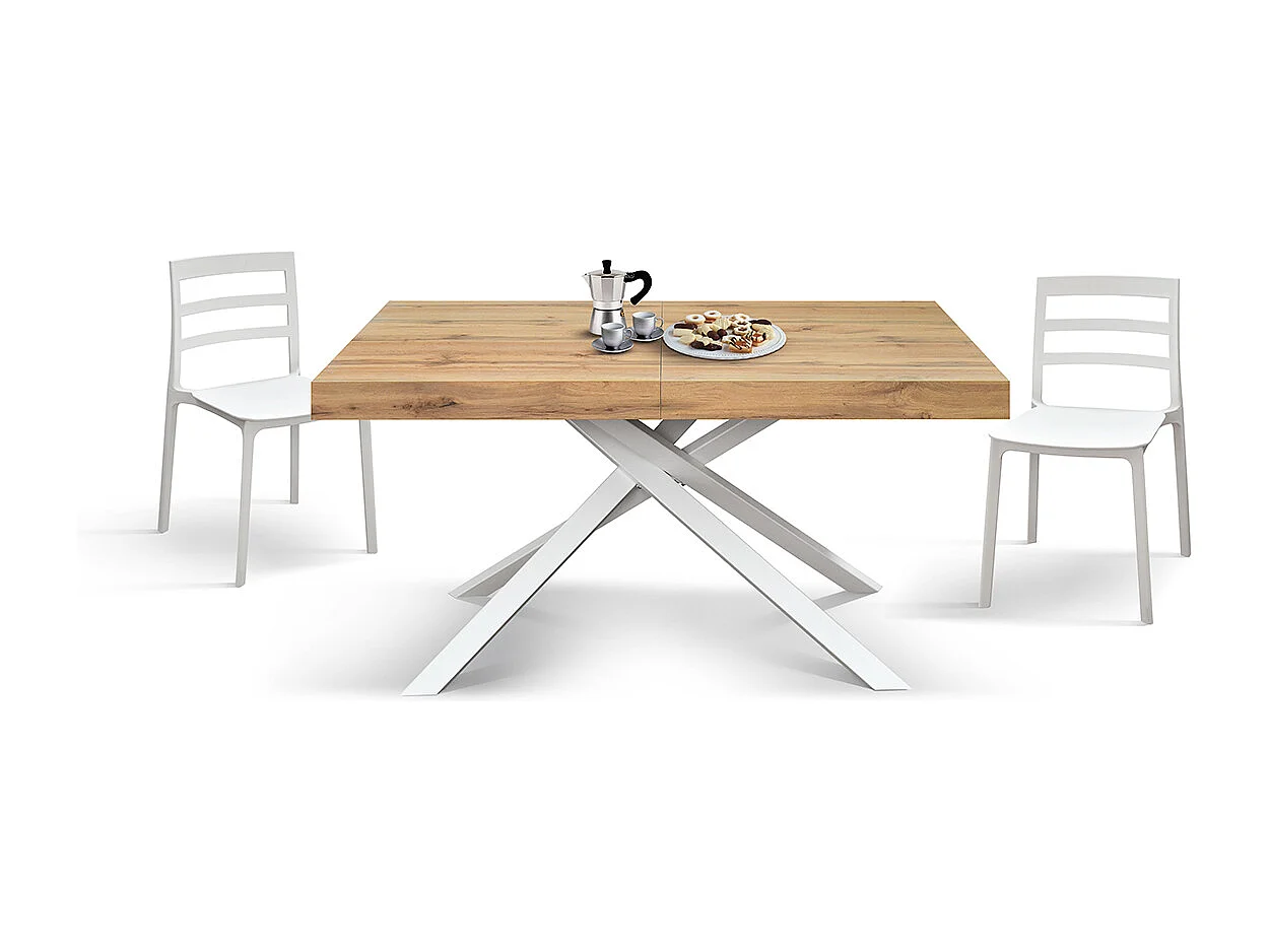 Tavolo in legno, finitura rovere, base bianca, allungabile 160x90 - FORTE DEI MARMI