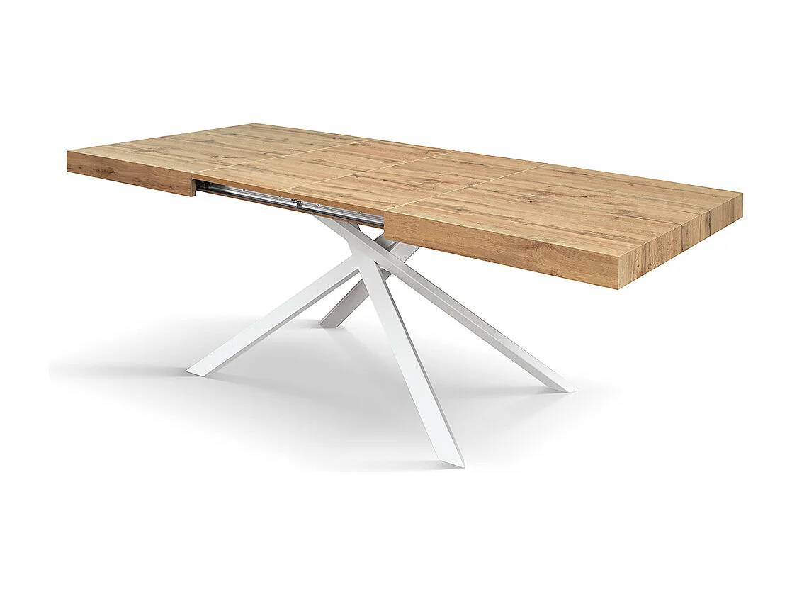 Table en bois, finition chêne, base blanche, extensible 160x90 - FORTE DEI MARMI