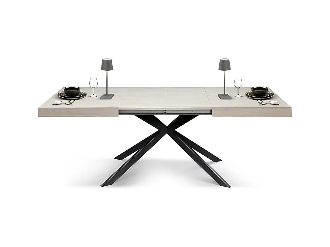 Tavolo legno, finitura olmo perla,base X antracite, allungabile 140x90 - CAMAIORE