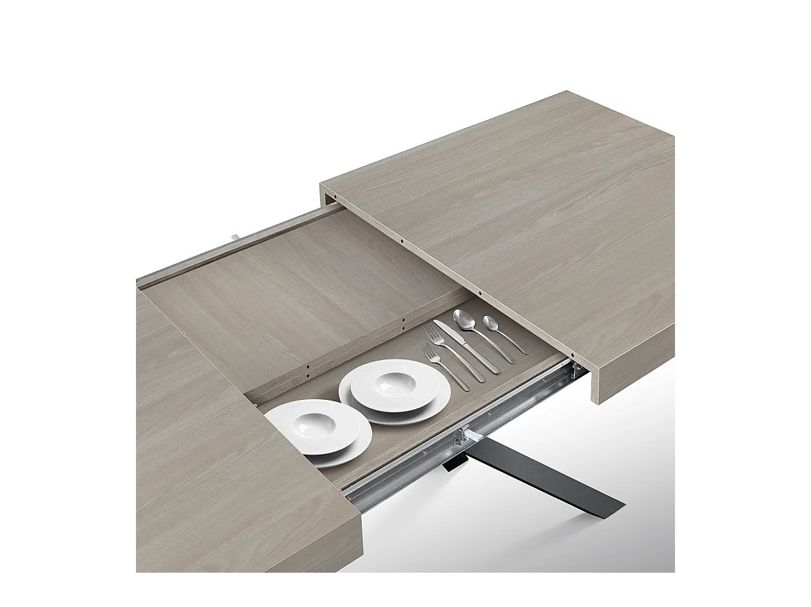 Tavolo legno, finitura olmo perla,base X antracite, allungabile 140x90 - CAMAIORE