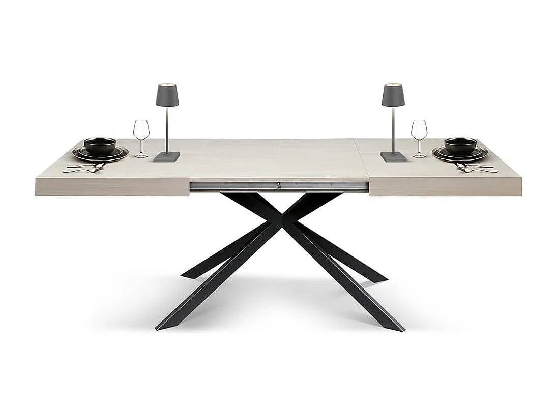 Mesa de madera, acabado olmo perla, base X antracita, extensible 140x90 - CAMAIORE