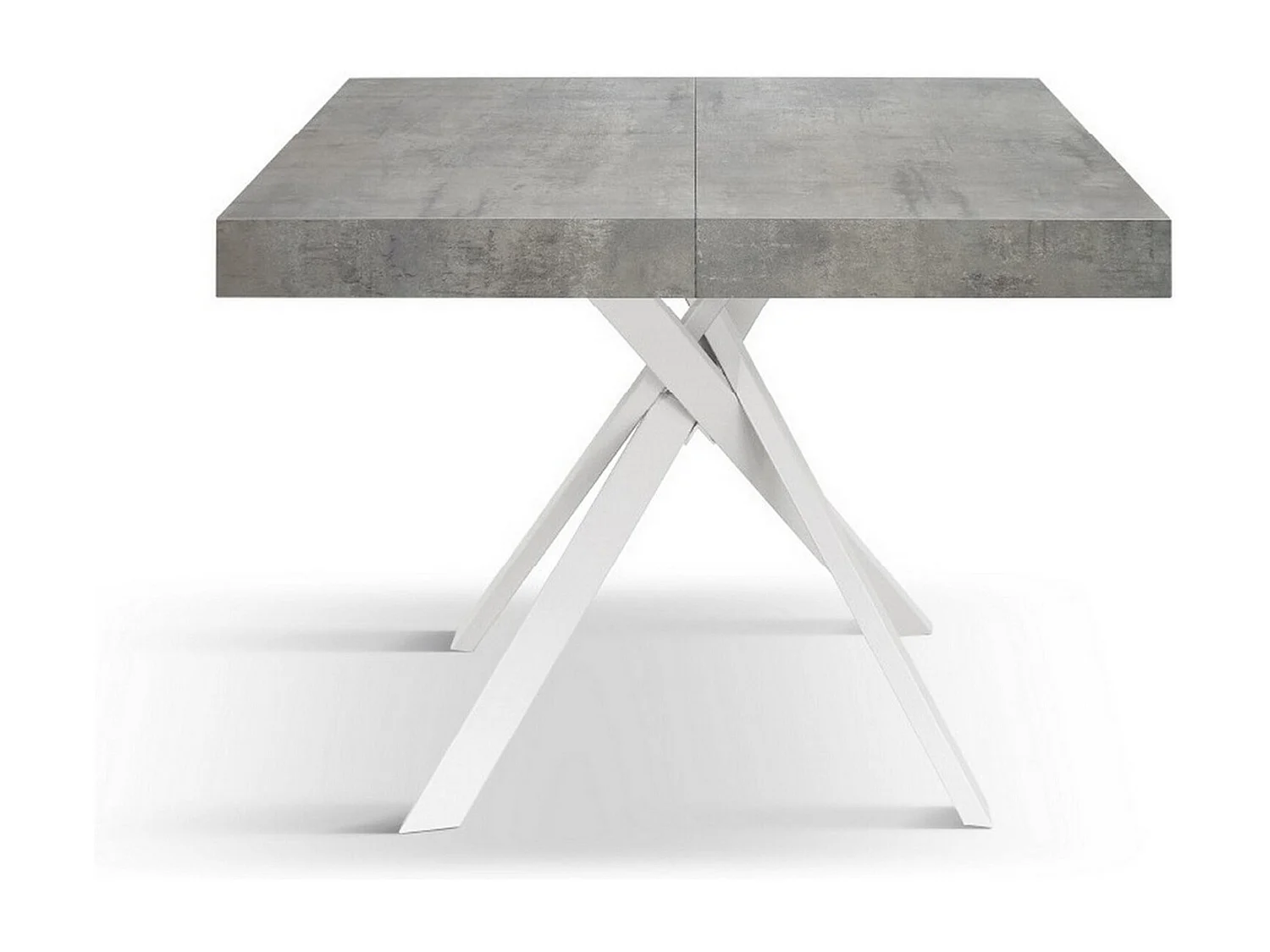 Cementgrijze houten tafel, witte metalen poten 95x90-145x90cm - FORTE DEI MARMI