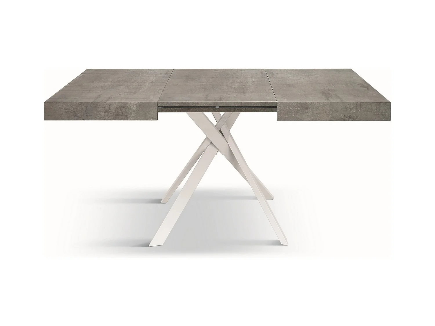 Cementgrijze houten tafel, witte metalen poten 95x90-145x90cm - FORTE DEI MARMI
