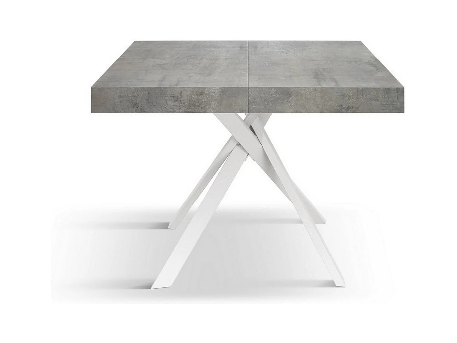 Zementgrauer Holztisch, weiße Metallbeine 95x90-145x90cm - FORTE DEI MARMI