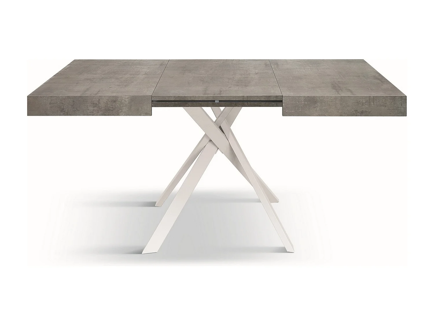 Tavolo legno grigio cemento, gambe metallo bianco 95x90-145x90cm - FORTE DEI MARMI