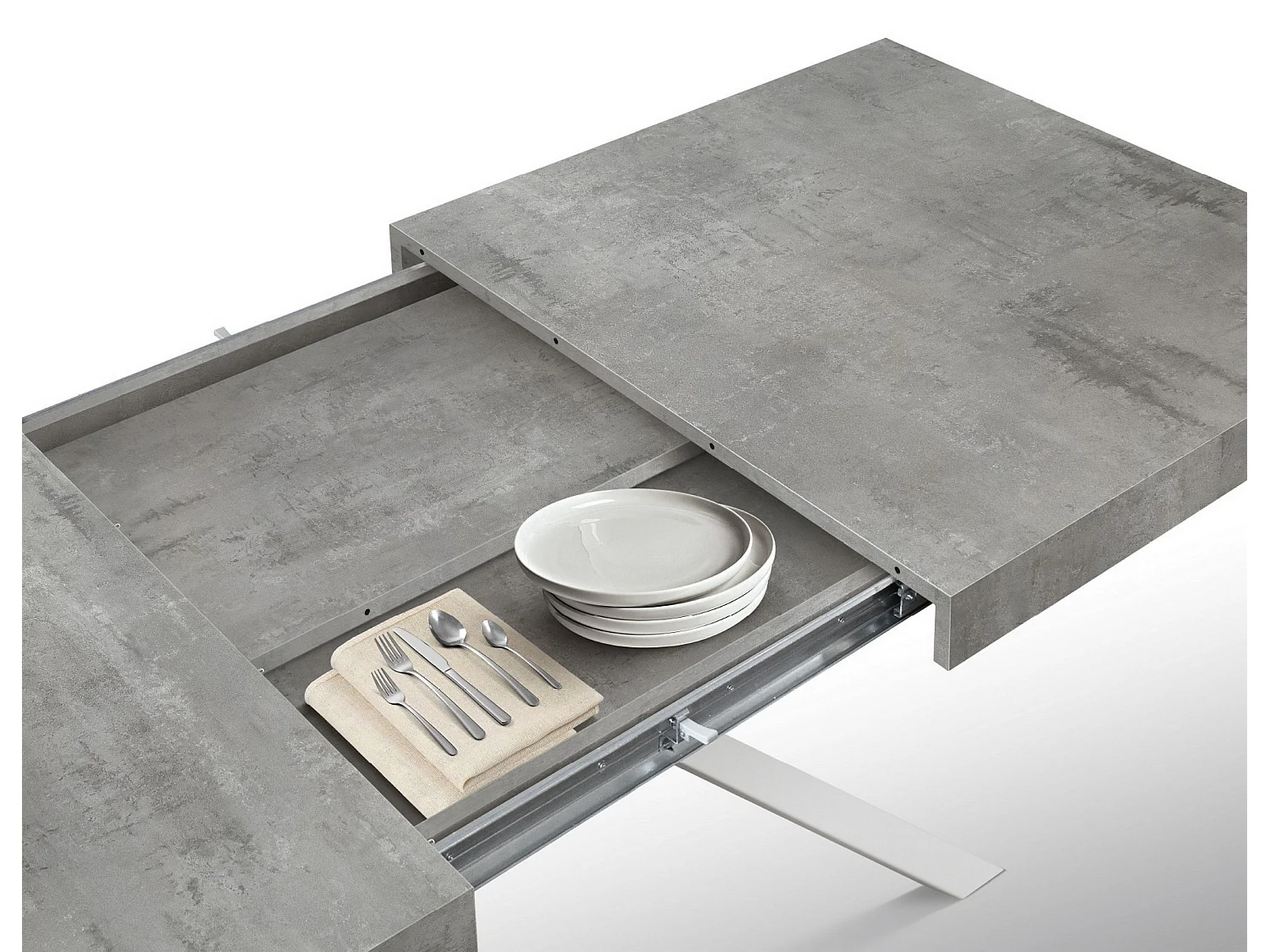 Tavolo legno grigio cemento, gambe metallo bianco 95x90-145x90cm - FORTE DEI MARMI