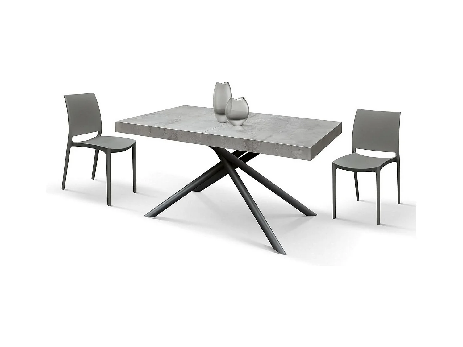 Houten tafel, cementgrijs, antraciet onderstel, 160x90-240x90 cm - CARRARA