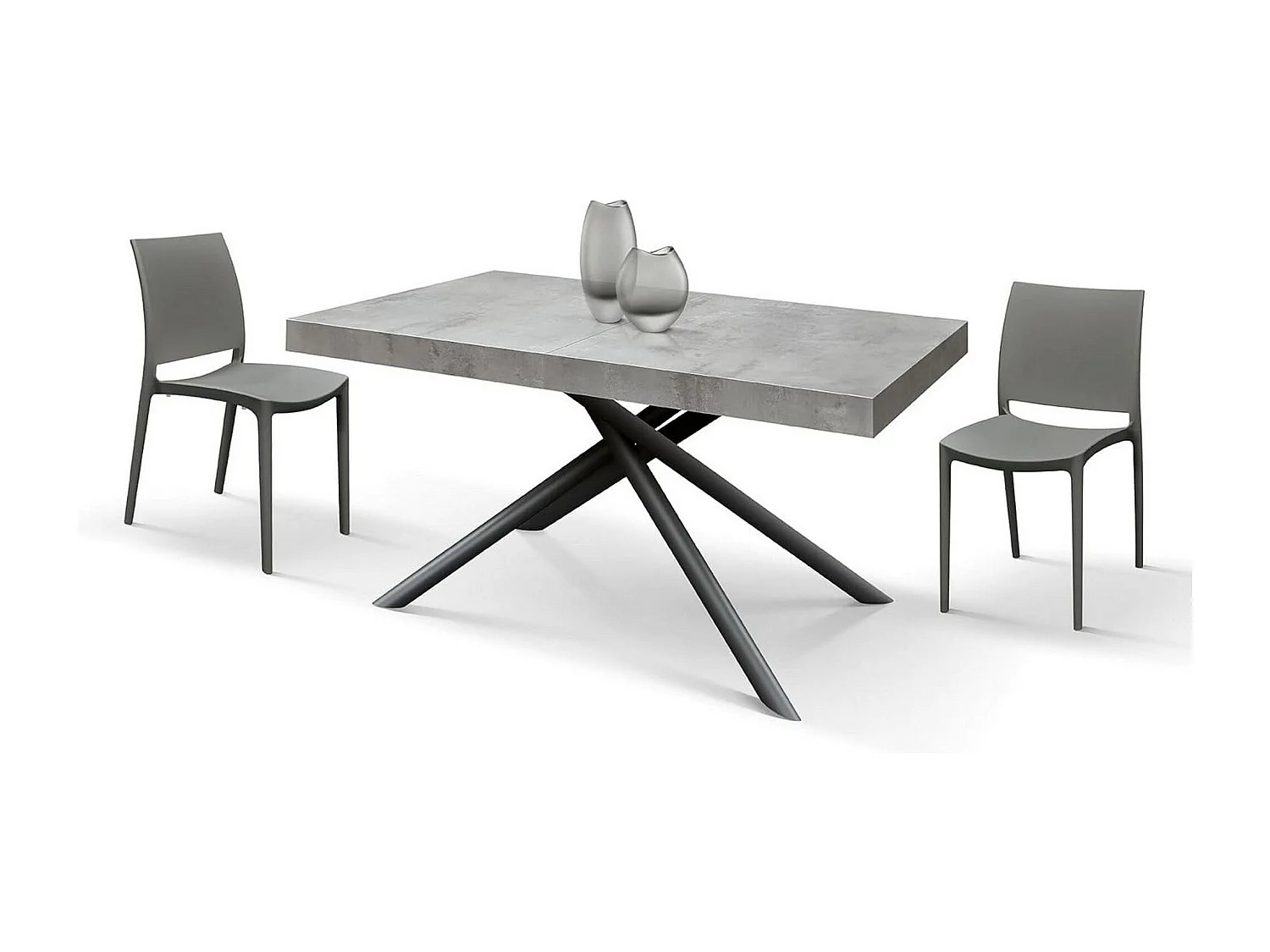 Table en bois, gris béton, base anthracite, 160x90-240x90cm de longueur - CARRARA