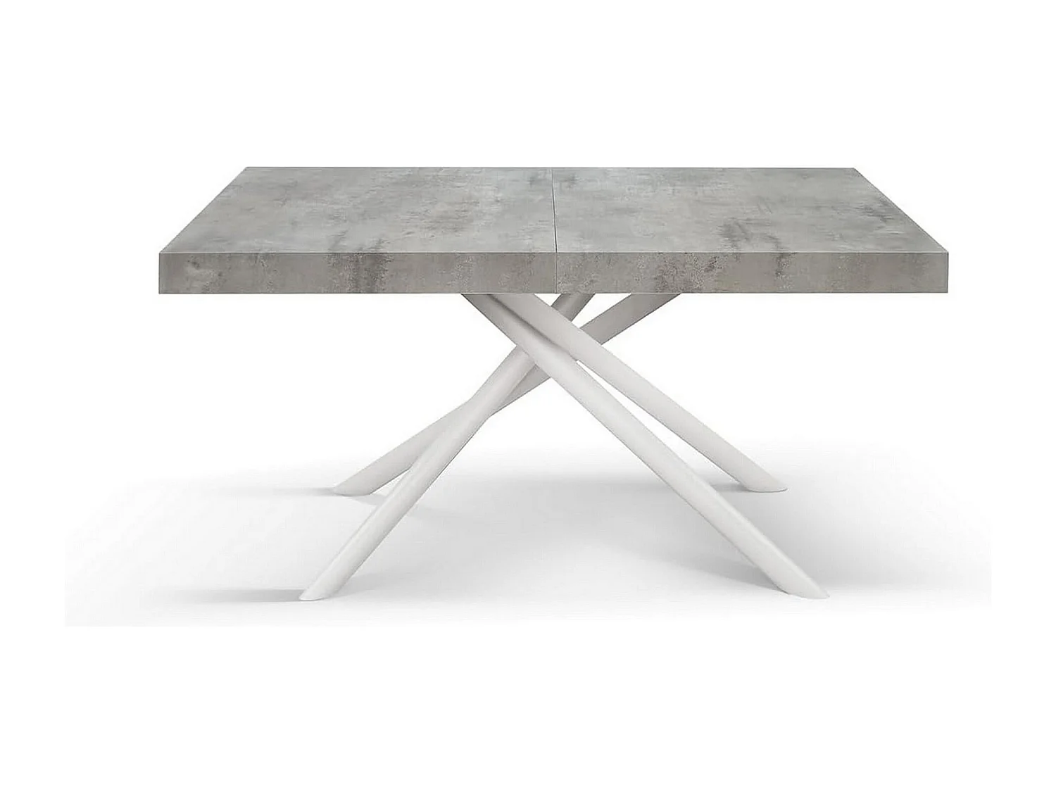 Table en bois, gris ciment, base blanche, longueur 140x90-220x90cm - CARRARA