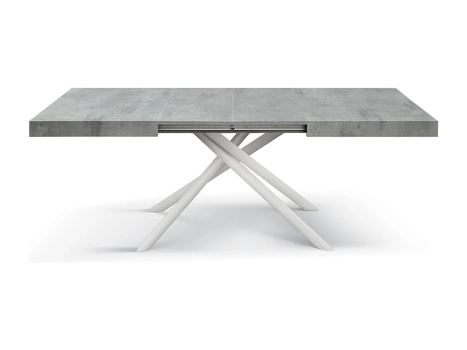 Table en bois, gris ciment, base blanche, longueur 140x90-220x90cm - CARRARA