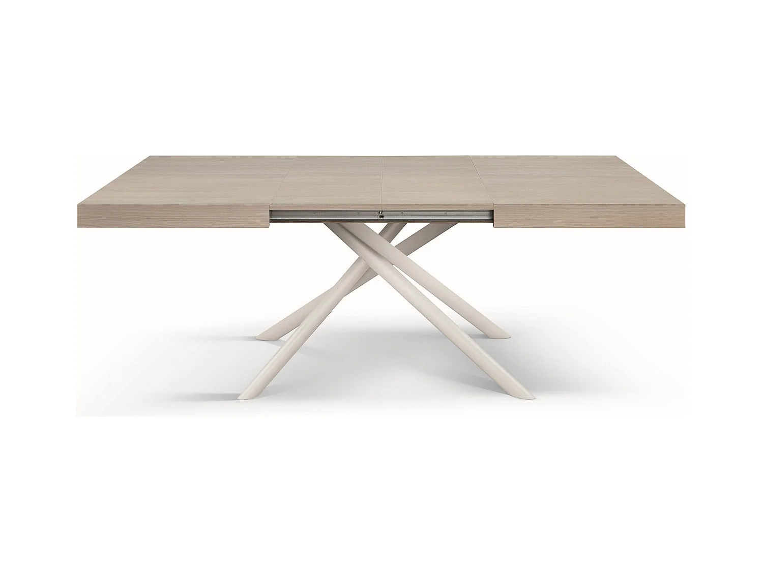 Mesa de madeira, olmo pérola, base branca, ext.140x90-220x90cm - CARRARA