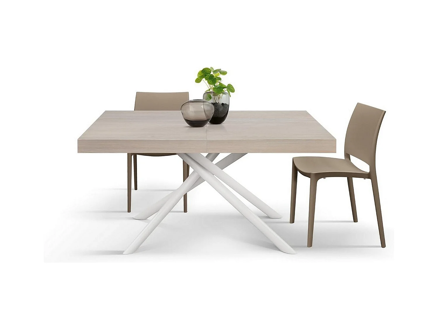 Mesa de madeira, olmo pérola, base branca, ext.140x90-220x90cm - CARRARA