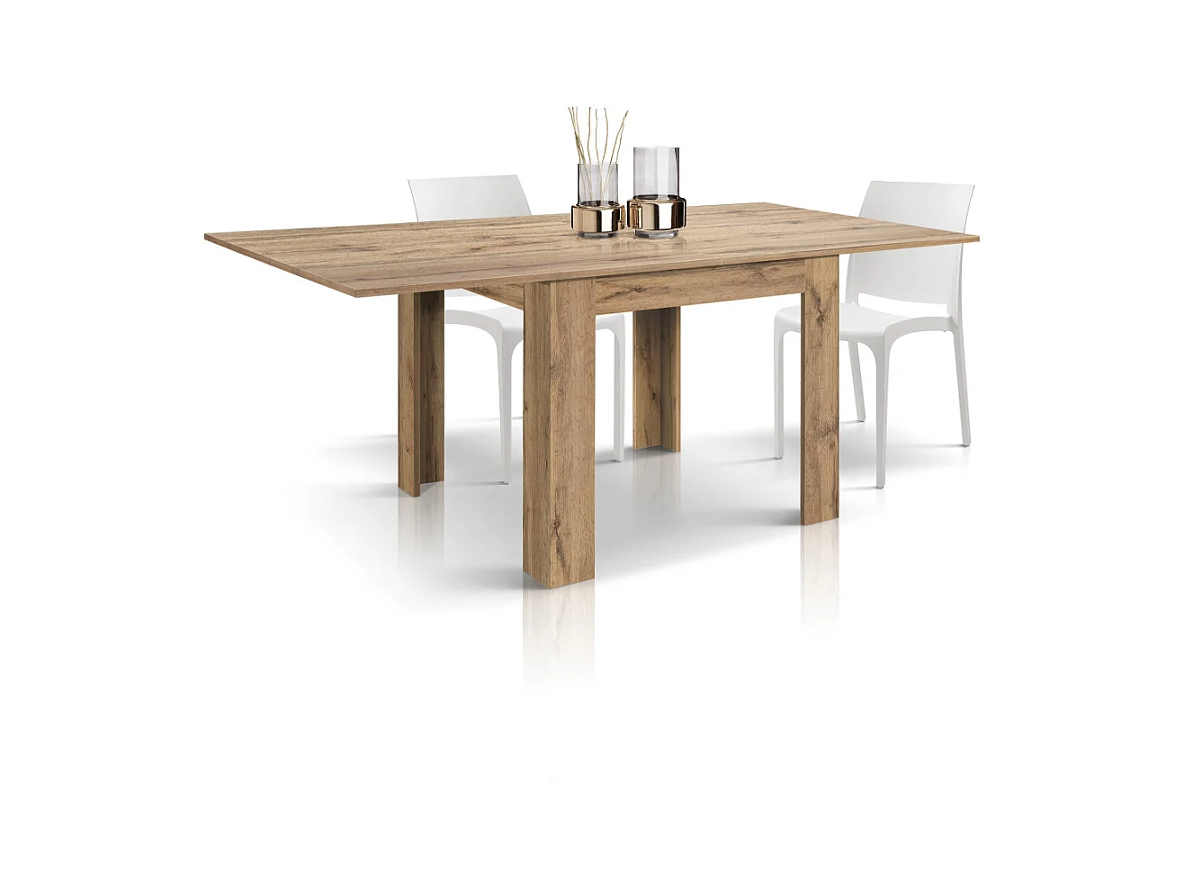 Table finition chêne, pliante extensible 90×90 cm - 180×90 cm - LIPARI