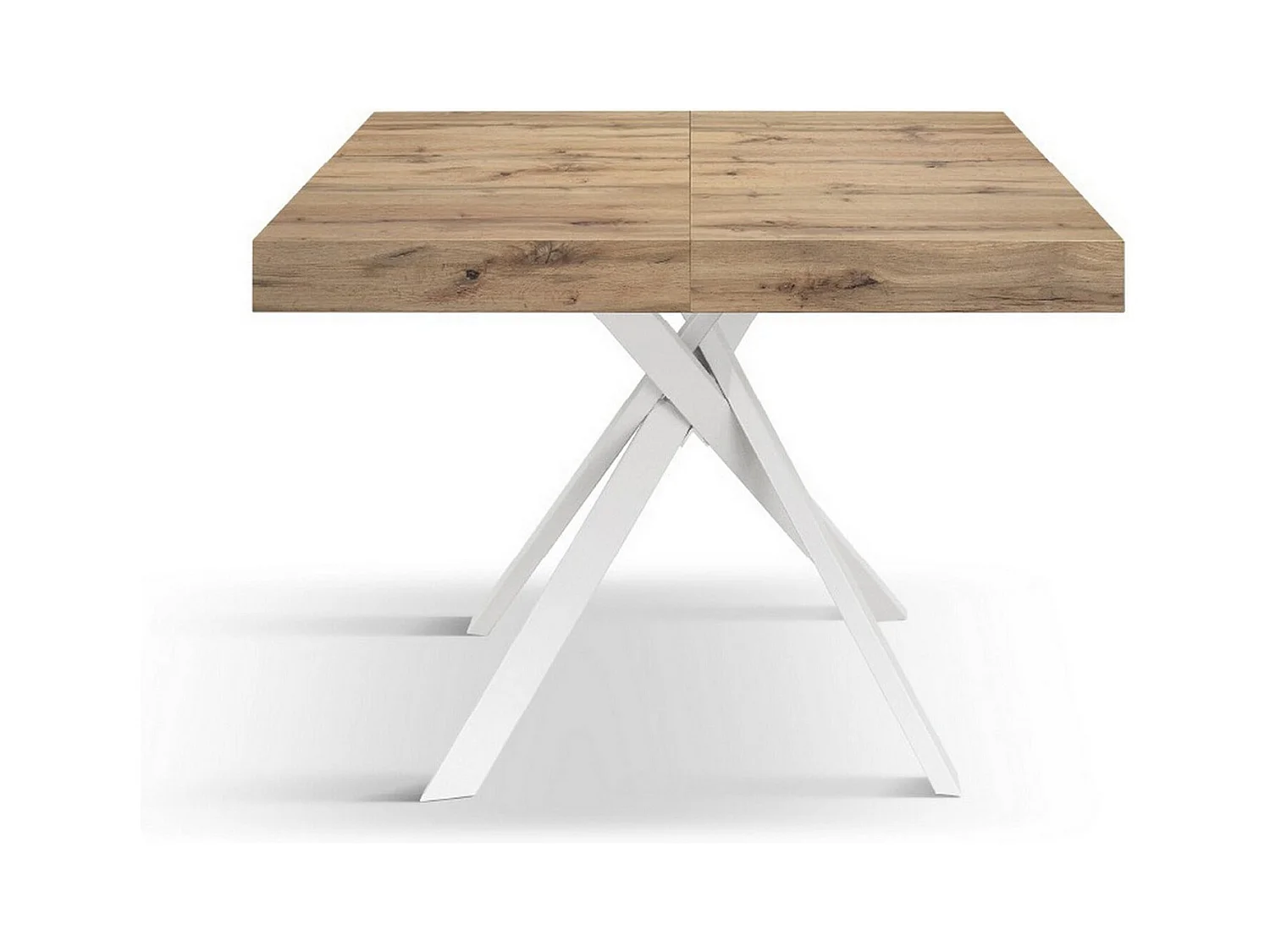 Rustikaler Eichenholztisch, weiße Metallbeine 95x90-145x90cm - FORTE DEI MARMI