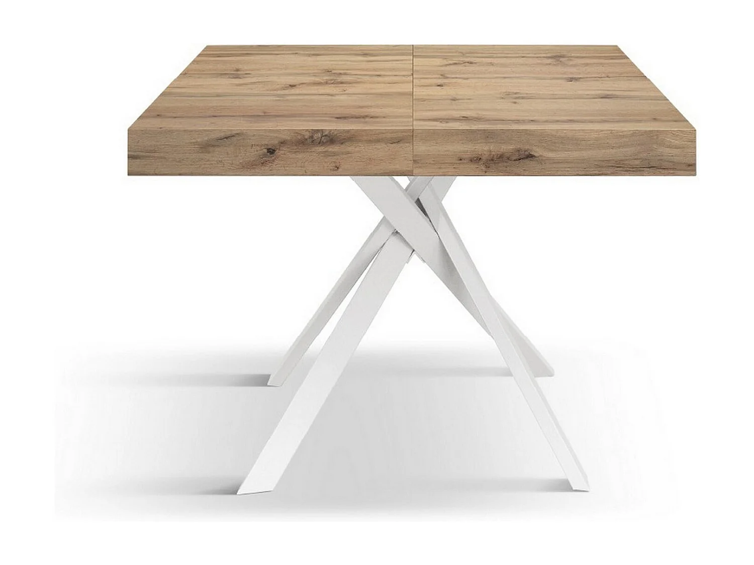 Tavolo legno rovere rustico, gambe metallo bianco 95x90-145x90cm - FORTE DEI MARMI