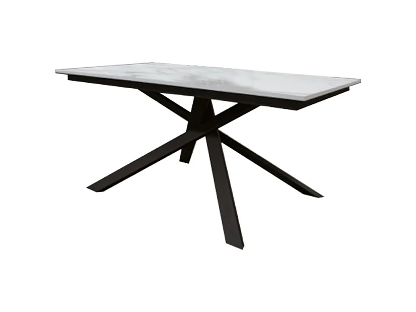 Table en bois, finition marbre blanc, piètement noir, extensible 140x80 - VOLPAIA
