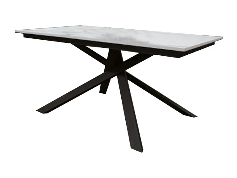 Table en bois, finition marbre blanc, piètement noir, extensible 140x80 - VOLPAIA