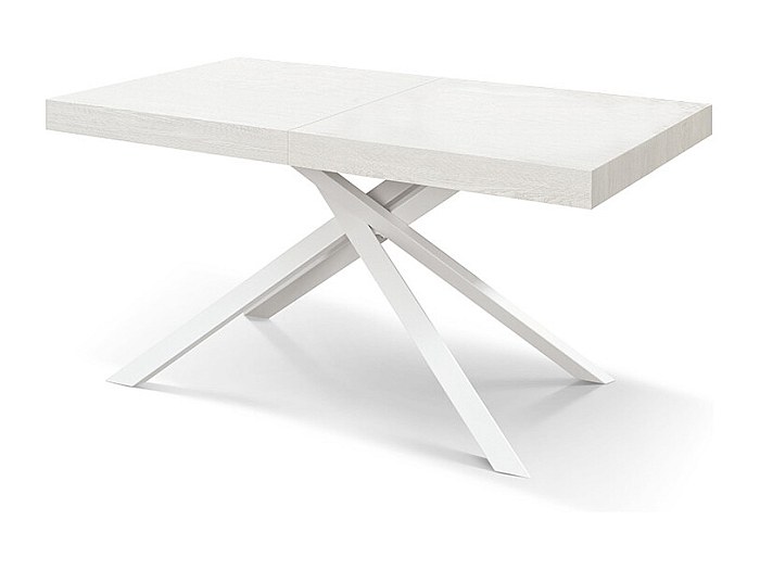 Houten tafel, witte afwerking, antraciet onderstel, uitschuifbaar
