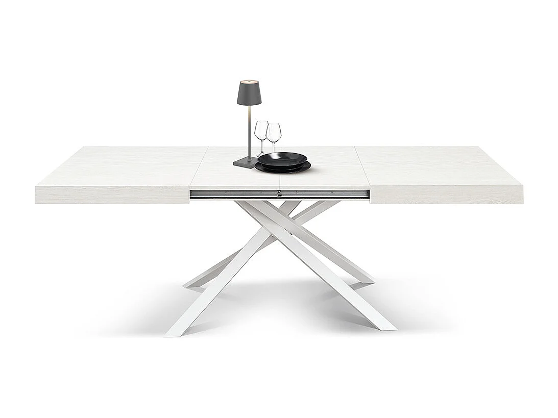 Tavolo in legno, finitura bianca, base bianca, allungabile 160x90 - FORTE DEI MARMI