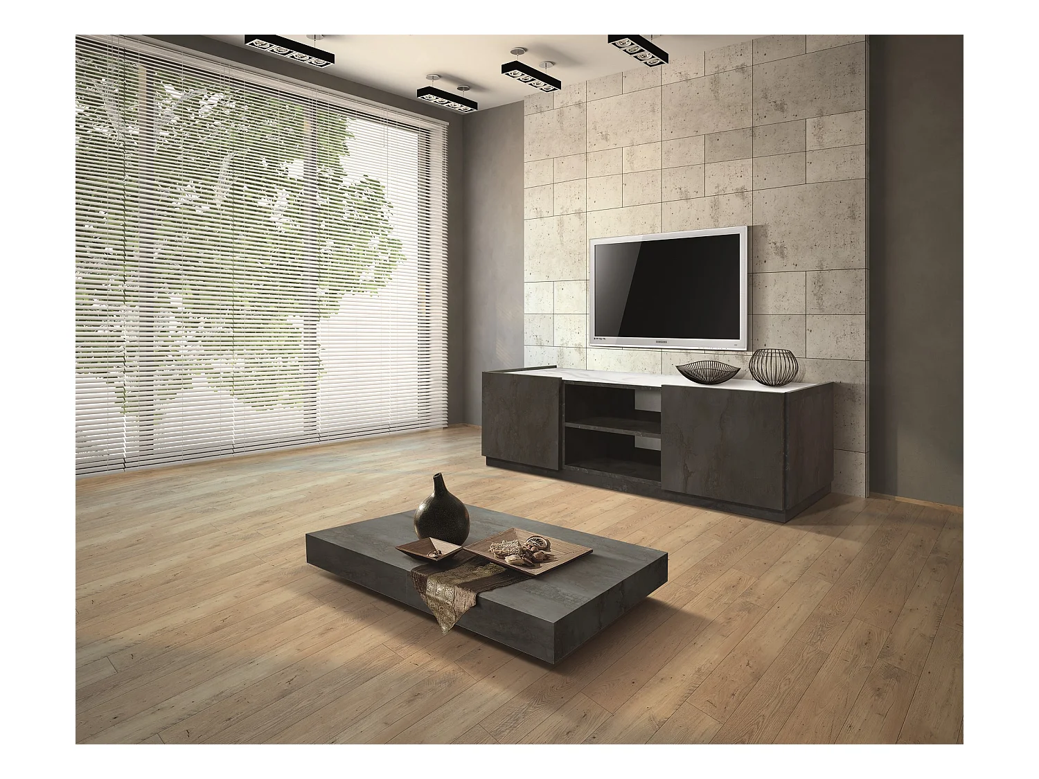 Couchtisch aus Holz, Ausführung Stahl, schwarzes Gestell, umbaubar 120x80 - CAMOGLI