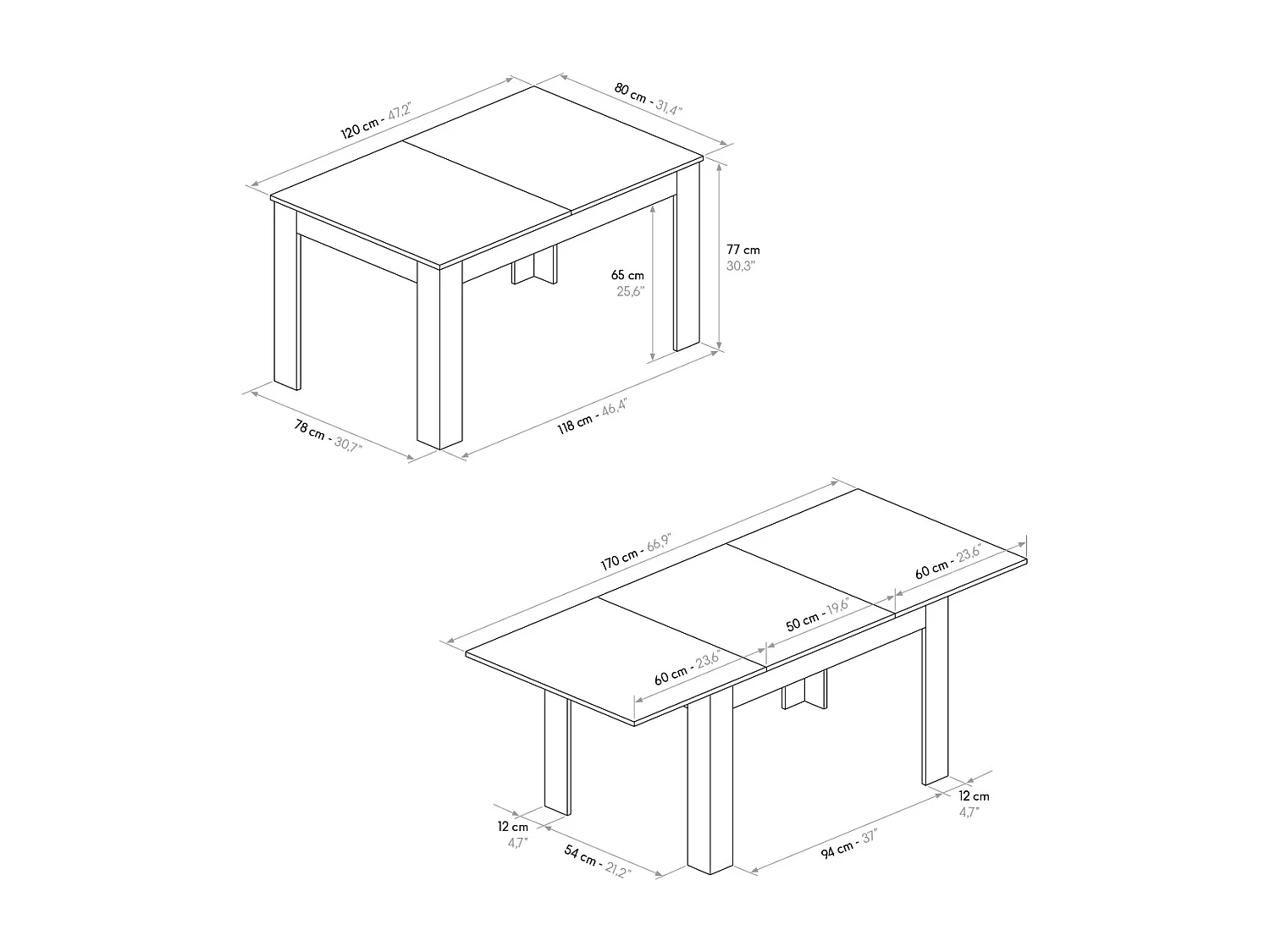 Holztisch mit weißer Oberfläche und weißer Basis, ausziehbar 120×80-170×80 - LIPARI