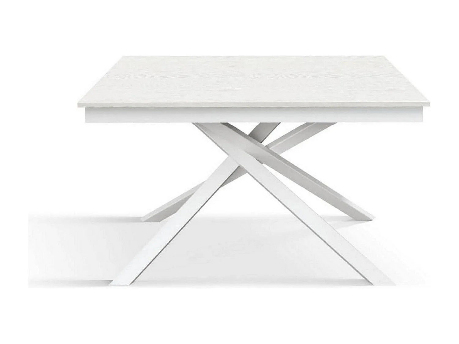 Tavolo in legno,bianco frassinato, base bianca, allung.160x90-210x90cm - VOLPAIA