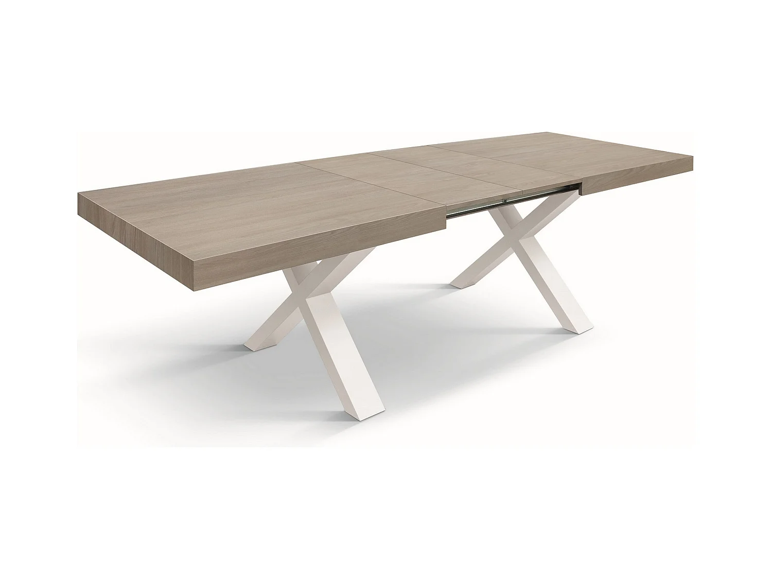 Table en orme nacré, pieds X blancs, 160x90-240x90cm - AMALFI