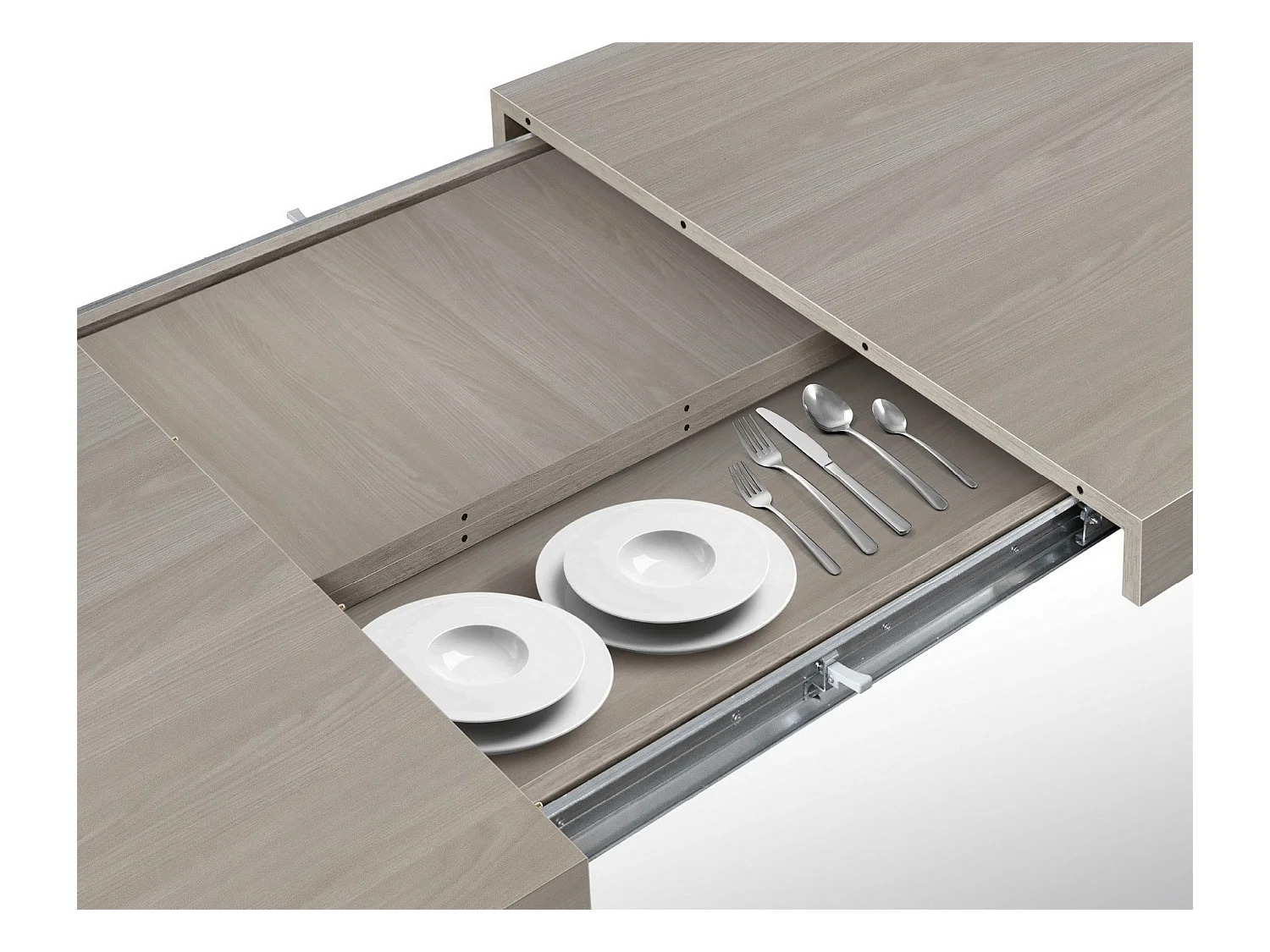 Table en orme nacré, pieds X blancs, 160x90-240x90cm - AMALFI