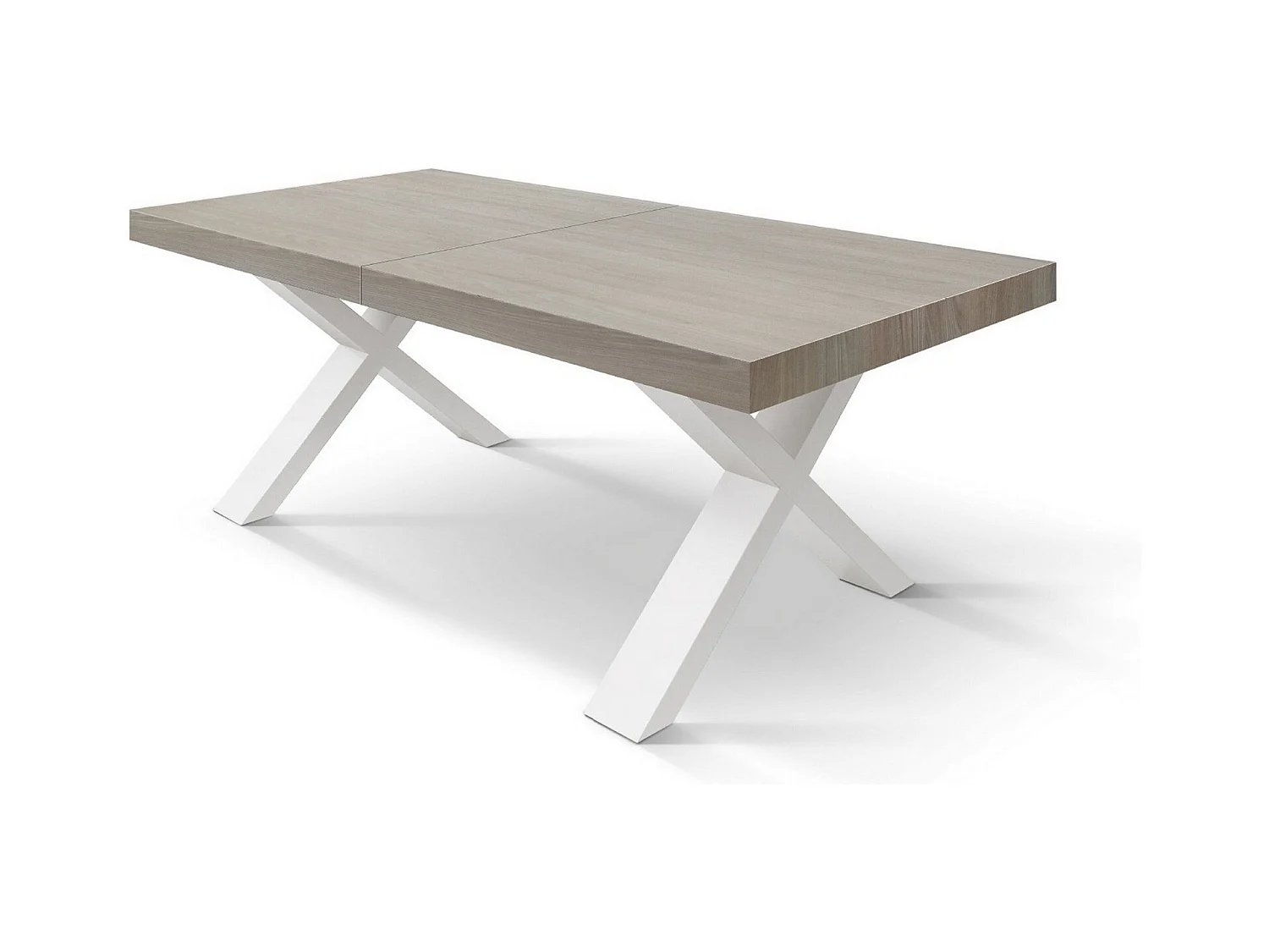 Table en orme nacré, pieds X blancs, 160x90-240x90cm - AMALFI