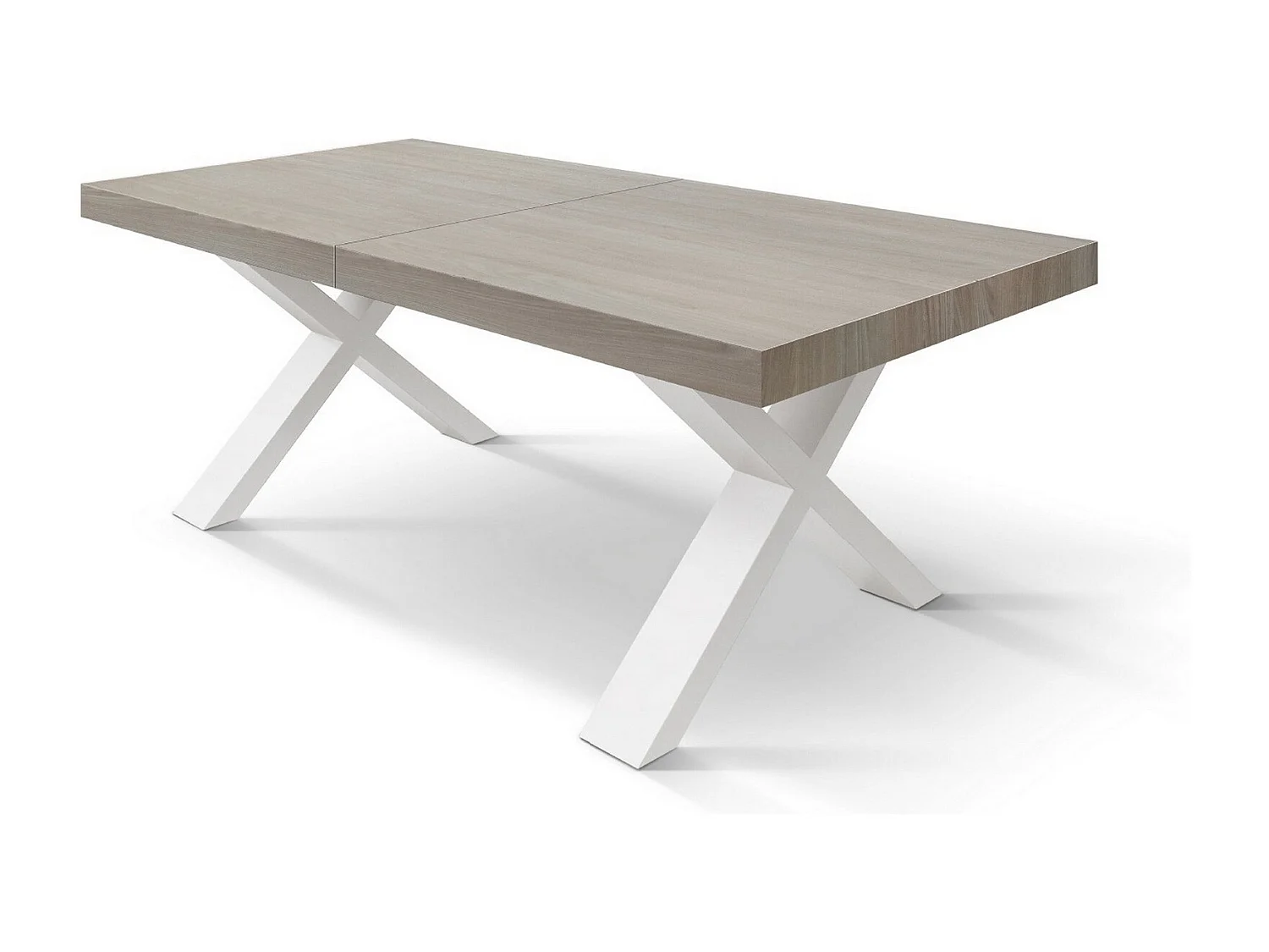 Table en orme nacré, pieds X blancs, 160x90-240x90cm - AMALFI