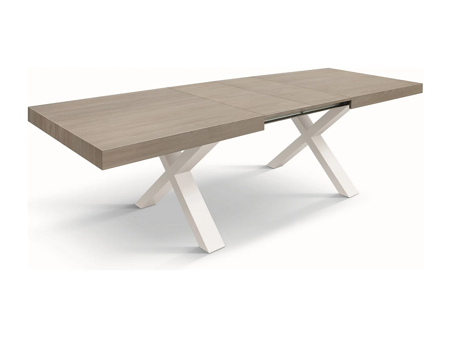 Table en orme nacré, pieds X blancs, 160x90-240x90cm - AMALFI