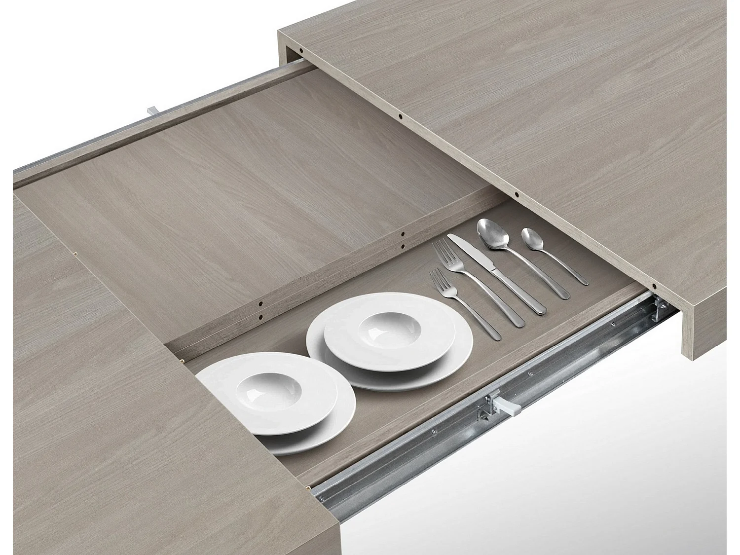 Table en orme nacré, pieds X blancs, 160x90-240x90cm - AMALFI