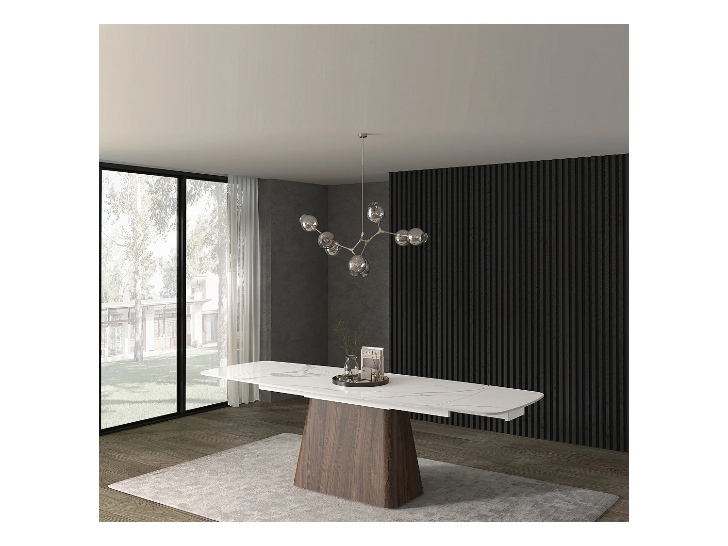 Table en vitrocéramique effet marbre, extensible 160×90-240×90 - MALTE