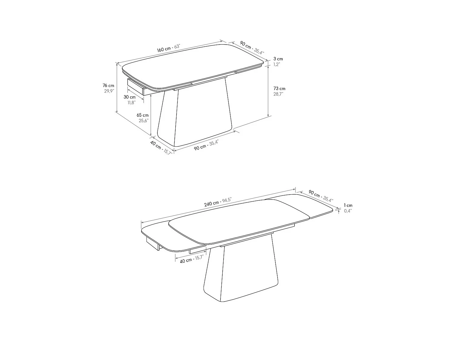 Table en vitrocéramique effet marbre, extensible 160×90-240×90 - MALTE