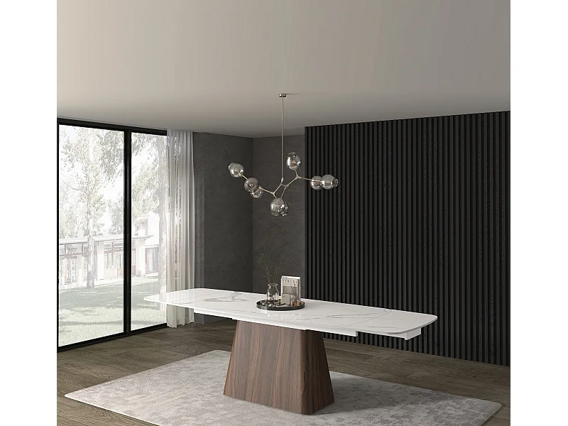 Table en vitrocéramique effet marbre, extensible 160×90-240×90 - MALTE