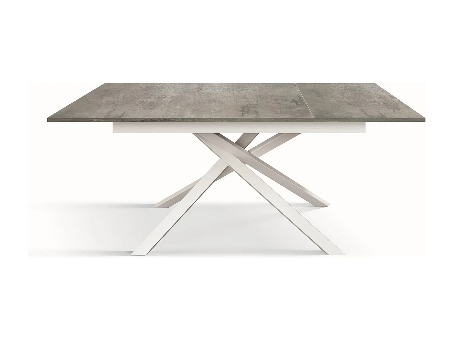 Table en bois, gris béton, base blanche, 140x80-190x80cm - VOLPAIA