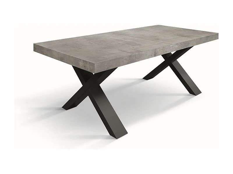 Zementgrauer Holztisch, anthrazitfarbene Beine, 160x90-240x90cm - AMALFI